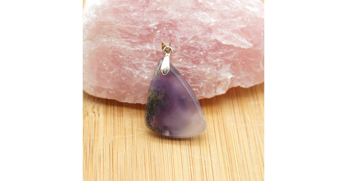 Pendentif & Broche Doré Donut En Calcédoine Violet - Style Art Nouveau - Collier élégant Pour Femme